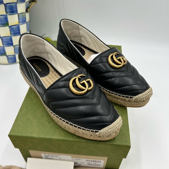 Women’s Gucci double G quilted leather Espadrilles size 37 made in Spain - Picture 1 of 8